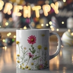 Coffee Mug Printed with Flowers