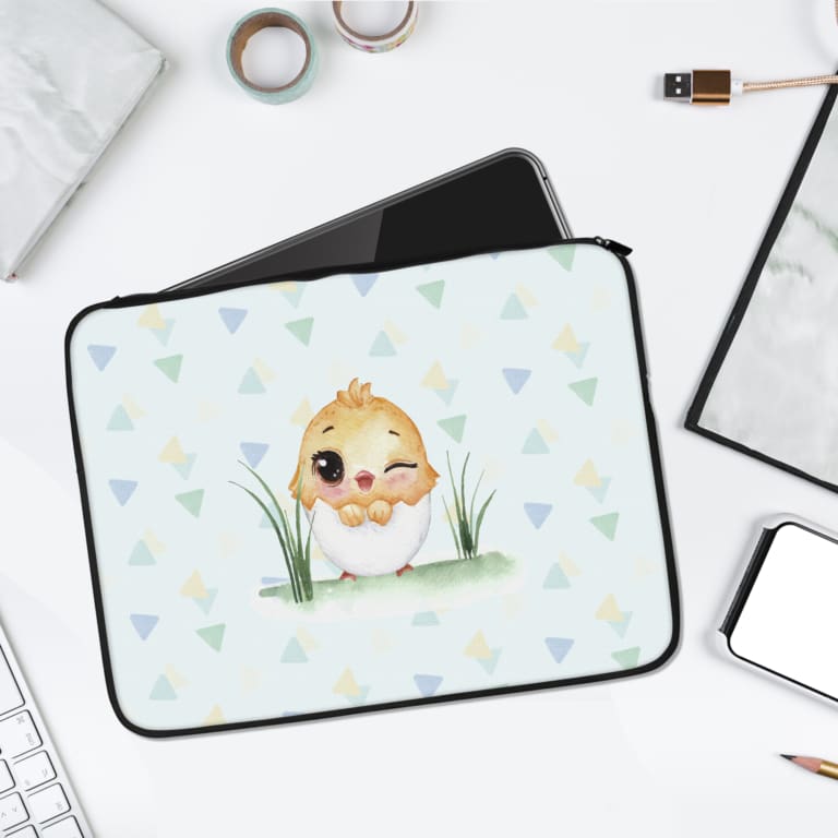 Laptop Sleeve - Kids Pattern With Just Born Chick Laptop Sleeve With Light Blue Background 01