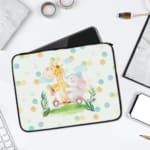 Laptop Sleeve - Kids Pattern Elephant and Giraffe Scooter Ride Laptop Sleeves With Light Color Background 01