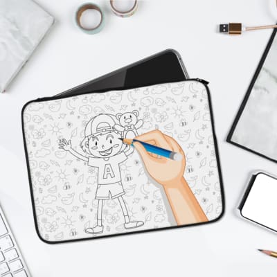 Laptop Sleeve - Kids Pattern Line Art Laptop Sleeves with Pencil Drawings 01