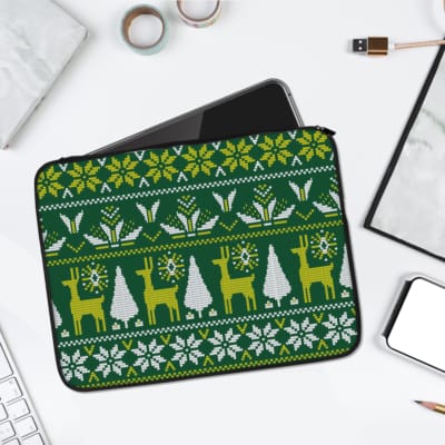 Laptop Sleeves - Knitted Pattern With Green Background 01