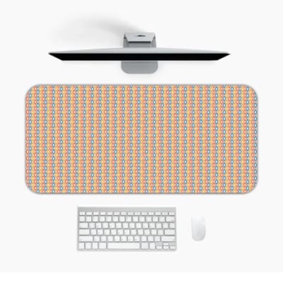 Infidu Geometric Pattern Art Desk Pad featuring small orange diamonds on a light blue background for a retro and modern look. Desk Mat with a Computer