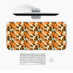 Infidu Geometric Pattern Art Desk Pad with abstract geometric design in orange, black, and white for a modern and dynamic workspace. Desk Pad in computer table