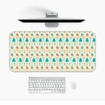 Infidu Knitted Pattern Desk Pad with a beige background featuring small, colorful flowers and geometric patterns. Desk Pad in computer table