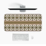 Infidu Knitted Pattern Desk Pad with white background and brown geometric shapes. Desk Mat with a Computer