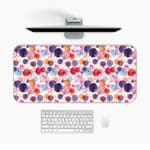 Infidu Desk Pad with colorful watercolor-like dots in shades of purple, red, and pink, creating a bright and artistic design. Desk Pad in computer table