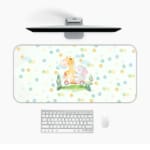 Infidu desk mat featuring a whimsical elephant and giraffe on a scooter, perfect for adding fun to any workspace Design Kept on a computer table