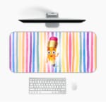 Infidu Crayon Cartoon Desk Mat with colorful vertical stripes and a cheerful cartoon pencil character, adding a creative touch to your desk. Desk Pad in computer table