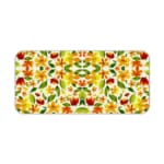 White desk mat with an autumn-themed floral pattern, featuring stylized leaves and flowers in orange, yellow, and green tones. Desk Pad kept on a plain white background