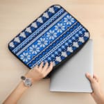 Laptop Sleeves - Knitted Pattern White Color With Blue Background 02