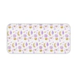 Infidu Boho Pattern Desk Mat with white background and pastel pink and purple dreamcatchers, feathers, and leaf shapes. Desk Pad kept on a plain white background