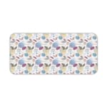 Infidu Painting Style Boho Desk Mat with white background and blue, purple, and brown leaf-like shapes and circles. Desk Pad kept on a plain white background