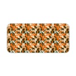 Infidu Geometric Pattern Art Desk Pad with abstract geometric design in orange, black, and white for a modern and dynamic workspace. Desk Pad kept on a plain white background