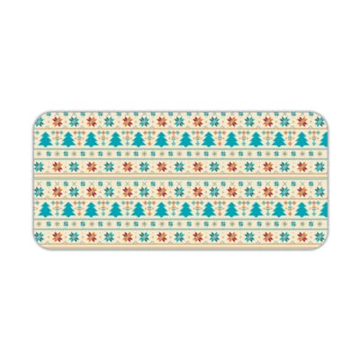 Infidu Knitted Pattern Desk Pad with a beige background featuring small, colorful flowers and geometric patterns. Desk Pad kept on a plain white background