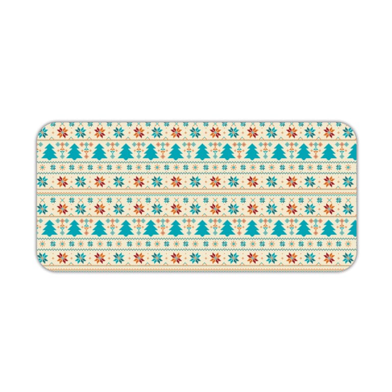 Infidu Knitted Pattern Desk Pad with a beige background featuring small, colorful flowers and geometric patterns. Desk Pad kept on a plain white background