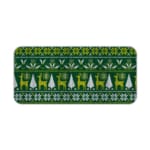 Infidu Knitted Pattern Desk Pad with a dark green background featuring white reindeer, Christmas trees, and snowflakes. Desk Pad kept on a plain white background