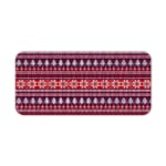 Infidu Desk Pad with a red background, featuring pink, white, and black Christmas trees, reindeer, and snowflakes in a knitted pattern. Desk Pad kept on a plain white background