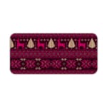 Infidu Desk Pad with a deep purple background and bright pink and white knitted pattern featuring reindeer and trees. Desk Pad kept on a plain white background