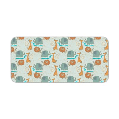 INFIDU desk mat featuring a playful lion and giraffe design on a light green background, perfect for kids’ studying, drawing, or gaming Desk Pad kept on a plain white background