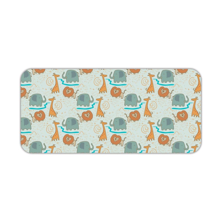 INFIDU desk mat featuring a playful lion and giraffe design on a light green background, perfect for kids’ studying, drawing, or gaming Desk Pad kept on a plain white background