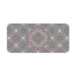 Infidu Desk Pad with geometric and floral pattern on gray background, featuring pink, green, and white accents for a modern look. Desk Pad kept on a plain white background