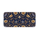 Navy blue desk mat with a golden floral pattern featuring stylized flowers and stems, adding elegance to your workspace. Desk Pad kept on a plain white background