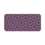 Infidu desk pad featuring a deep purple background with repeating yellow floral and star-like patterns. Desk Pad kept on a plain white background