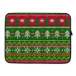 Laptop Sleeves - Knitted Pattern Red Color With Green Background 03