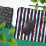 Infidu Geometric Pattern Art Desk Pad with vertical stripes in red, white, and blue for a classic and patriotic look. Desk Pad with Keyboard and Mouse