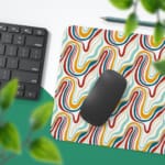 Infidu Geometric Pattern Art Desk Pad with wavy, colorful lines in bright shades for a dynamic and elegant workspace. Desk Pad with Keyboard and Mouse