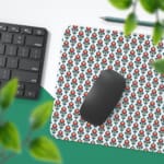 Infidu Geometric Floral Desk Pad with red and white teardrop shapes on a light background for a modern, contemporary look. Desk Pad with Keyboard and Mouse