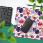 Infidu Desk Pad with colorful watercolor-like dots in shades of purple, red, and pink, creating a bright and artistic design. Desk Pad with Keyboard and Mouse