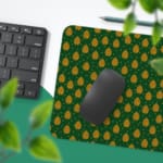 Infidu Desk Pad with dark green background and light green dots resembling leaves or flower buds, adding a natural touch to your workspace. Desk Pad with Keyboard and Mouse