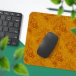 Infidu desk pad with a floral pattern on a yellow background, ideal for adding warmth and style to your workspace. Desk Pad with Keyboard and Mouse