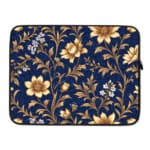 Laptop Sleeve - Floral Pattern Golden Color Floral With Dark Blue Background 03