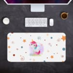 INFIDU Bring the Beauty of Unicorn to Your Desk Desk Pad with an anime-inspired unicorn design on a white background, perfect for a whimsical touch Desk Pad with Kept on a computer table