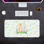 Infidu desk mat featuring a whimsical elephant and giraffe on a scooter, perfect for adding fun to any workspace Desk Pad in computer table