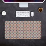 Infidu Desk Pad has a vibrant geometric diamond pattern and a colorful red, blue, and white background. Desk Pad with Keyboard and Mouse in gray background