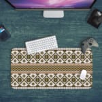 Infidu Knitted Pattern Desk Pad with white background and brown geometric shapes. Desk Pad kept on a green background