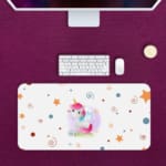 INFIDU Bring the Beauty of Unicorn to Your Desk Desk Pad with an anime-inspired unicorn design on a white background, perfect for a whimsical touch Desk Pad kept on a violet background