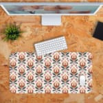 Infidu Desk Pad with beige floral pattern for a stylish workspace. Desk Pad with Keyboard and Mouse in orange background