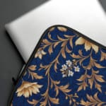 Laptop Sleeve - Floral Pattern Golden Color Floral With Dark Blue Background 05