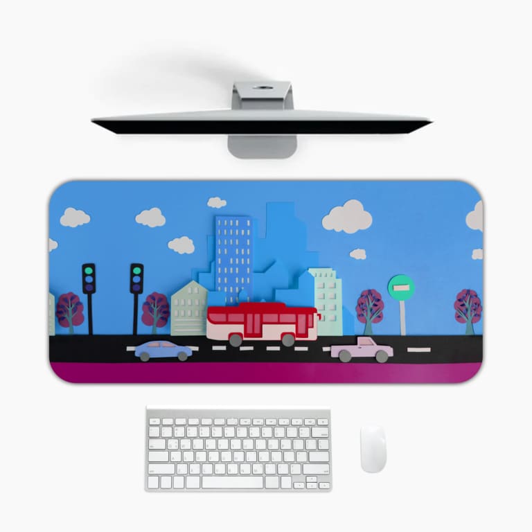 City Traffic Desk Pad: Fun Adventures Await With Blue And Red Colors 1