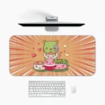 Infidu Bring Cat Magic Desk Mat with an Apple Computer - Cute Cat Design with Hearts and a Playful Background