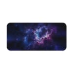 Infidu Space Desk Pad features a nebula scene with rich purples, blues, and a splash of pink, surrounded by stars and cosmic clouds. Desk Pad kept on a plain white background