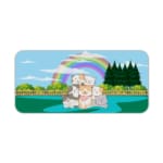 Infidu Bring Cat Magic Desk Mat featuring an anime cat in orange, white, and gray, with animals, trees, and a rainbow background, perfect for kids' desks. Desk Pad kept on a plain white background