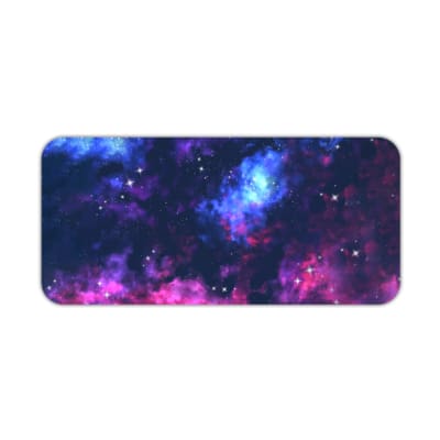 Infidu Space Desk Pad features a vivid, colorful nebula with swirling clouds of gas and dust in blue, pink, purple, and orange hues. Desk Pad kept on a plain white background