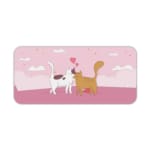 Infidu Bring Cat Magic Desk Mat featuring lovable cats and heart designs on a white background with clouds. Perfect as a desk mat, desk pad, or gaming pad. Desk Pad kept on a plain white background