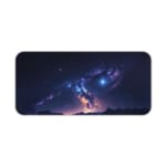 Infidu Space Desk Pad features a deep space view with a star cluster, nebulae, and a bright spot fading into dark blue and purple edges. Desk Pad kept on a plain white background