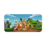 Infidu Explore Nature Desk Mat features a vibrant anime design with animals, trees, and mountains in orange and other colors, perfect for children's desks Desk Pad kept on a plain white background